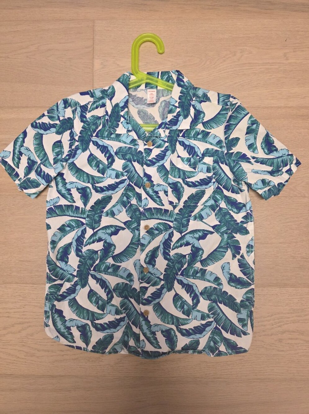 Joe Fresh Blue and Green Leaf Print Button Down Shirt Tropical L 10 - 12